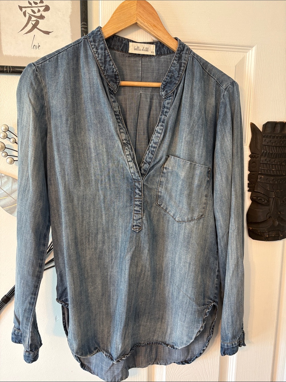 Bella Dahl Washed Blue Denim-Look Tunic Blouse